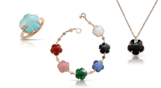 A collection of colorful floral jewelry by Pasquale Bruni, available at Kirk Jewelers.