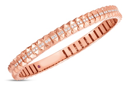 An 18k rose gold bangle by Roberto Coin, available at Kirk Jewelers.