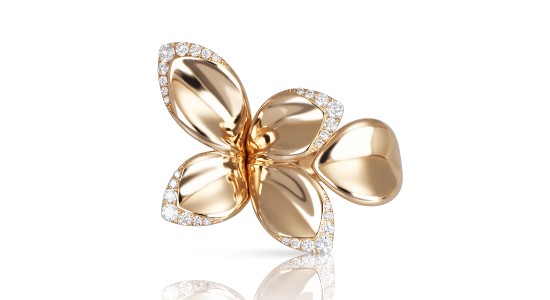 a rose gold flower fashion ring with diamond details