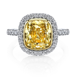 Kirk Couture Fancy Light Yellow Cushion Cut Diamond Engagement Ring JSM346