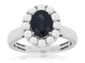 Kirk Signature Diamond Halo and Oval Sapphire Ring