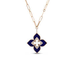 Roberto Coin Venetian Princess Large Necklace in 18k Rose Gold with Diamonds and Lapis