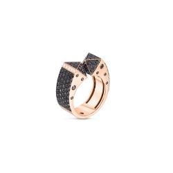 Roberto Coin Sauvage Prive Ring in 18k Rose Gold with Black Diamonds