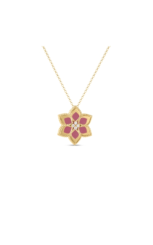 Roberto Coin 18k Yellow Gold Vernazza Diamond & Pink Opal Flower Necklace