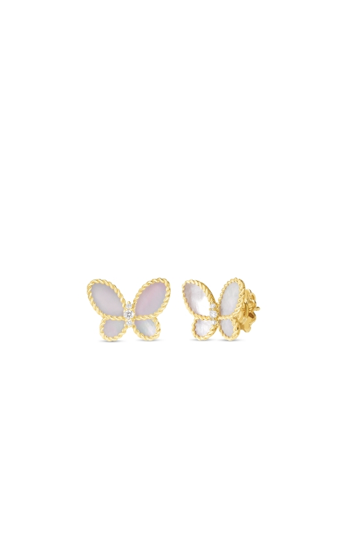 Roberto Coin 18k Yellow Gold Jasmine Diamond & Mother Of Pearl Butterfly Stud Earrings