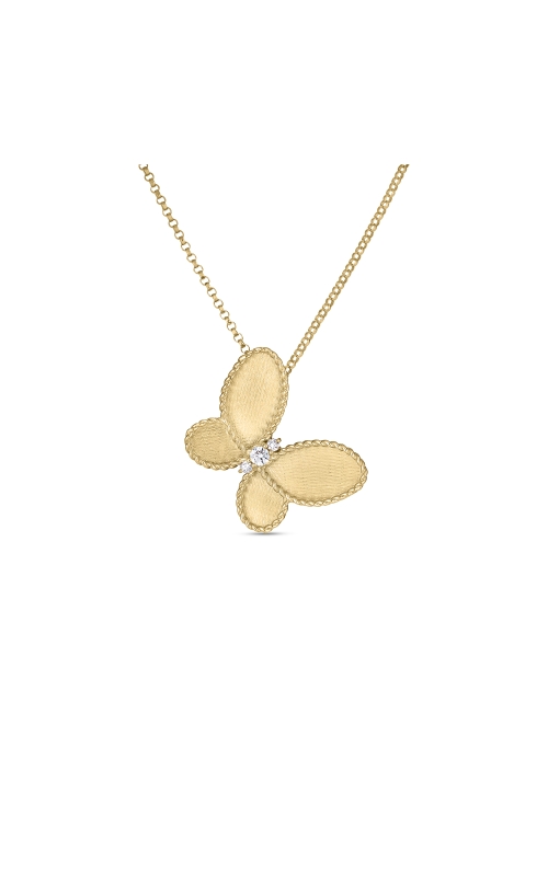 Roberto Coin 18k Yellow Gold Jasmine Diamond & Satin Finish Butterfly Necklace