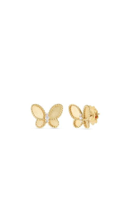 Roberto Coin 18k Yellow Gold Jasmine Diamond & Satin Finish Butterfly Stud Earrings